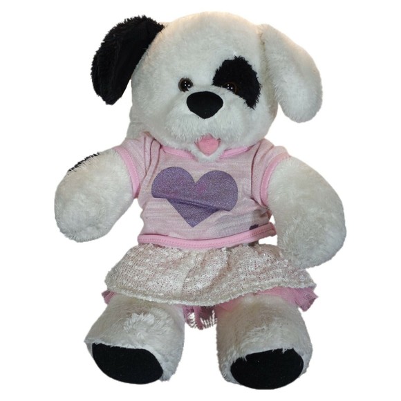 Build-A-Bear 16" Cookies and Cream Black White Spot Puppy Dog Pink Clothing BABW - Picture 1 of 4